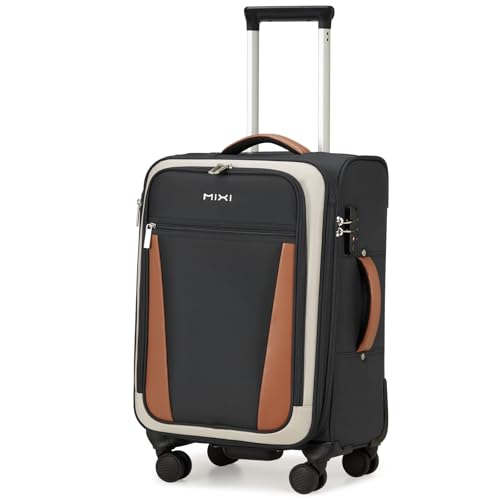 mixi Carry On Luggage 20 Inch Softside Suitcase, Black-Off White | Front Pocket, 22x14x9 Airline Approved, Rolling Spinner Wheels, TSA Lock, Lightweight - color: Black-Off White