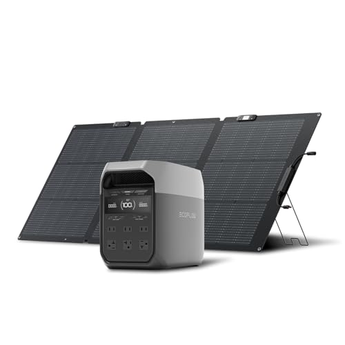 EF ECOFLOW Solar Generator Delta 3 with 160W Solar Panel, 1024Wh 1800W | Portable Power Station, LFP Battery 1800W AC/100W USB-C Output, Full Charge in 56 Min for Home Backup Power, Camping & RVs - style: DELTA 3+160W