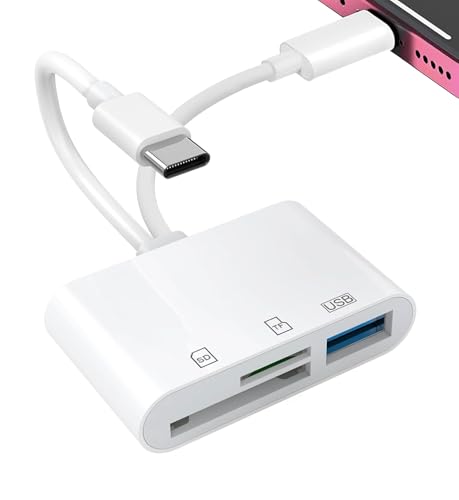 USB C SD Card Reader for iPhone, iPad, Lightning Dual Port SD Card Adapter, Memory Card Readers for Digital Camera Adapters, Support SD, Micro SD, USB3.0, Plug and Play
