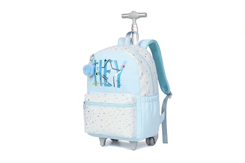Cute travelers club blue Rolling Backpack for women with wheels Rolling cart (HEY BLUE) - color: Hey Blue