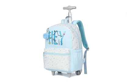 Cute travelers club blue Rolling Backpack for women with wheels Rolling cart (HEY BLUE) - color: Hey Blue