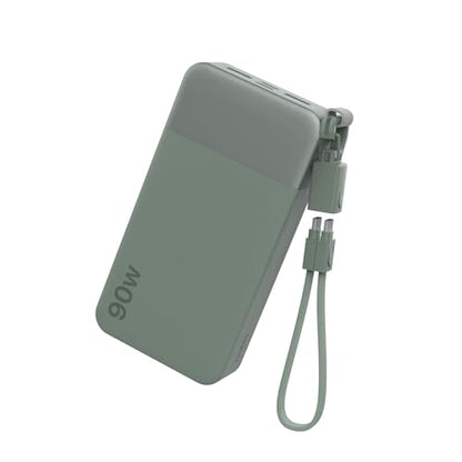 NOBIS Portable Charger 20000mAh 90W Power Bank w/Detachable Cable | 2C+2A USB-C Fast Charging Battery Pack with LED Display,Battery Bank for Laptops, Tablets, Phones and Steam Deck - color: Green