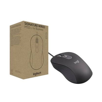 Logitech Signature Wired M520 L Optical Mouse for Business - Graphite | For Business, Optical, Plug-and-Play, Windows, Mac, Chrome, PC, Laptops