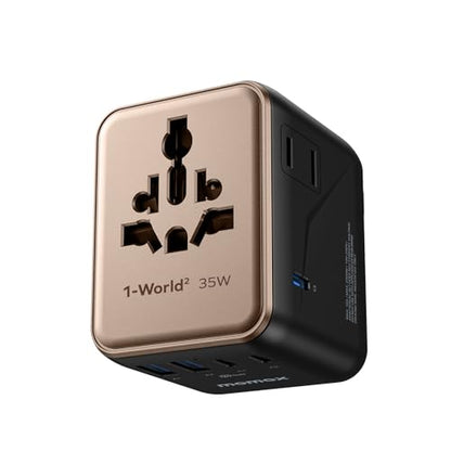 MOMAX Universal Travel Adapter 7-in-1, All-in-one European Travel Plug Adapter with 3 USB-C PD & 2 USB-A QC & 2AC, International Power Adapter Outlet for Travel UK/EU/AUS/JP, Travel Essentials(Gold) - color: Gold, size: 35W