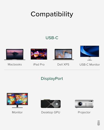Plugable USB C to DisplayPort Bi Directional Cable 6 feet (1.8m), Up to 4K at 60Hz, USB C DisplayPort Cable - Compatible with Thunderbolt and USB-C - Driverless