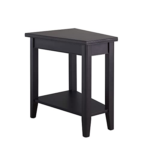 Leick Home Laurent End Table, Solid Wood, Narrow Wedge Shape, Bottom Display Shelf, Easy-Assembly, For Living Room/Bedroom, Black, 24.0 in. L x 17.0 in. W x 24.0 in. H, 10502-BK - color: Black
