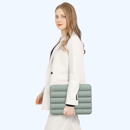 MOSISO Laptop Case 14 inch, 14 inch Puffy Laptop Sleeve Compatible with HP Lenovo Dell ASUS Acer, HP Stream, Dell Latitude, Lenovo IdeaPad, Polyester Horizontal Bag with Small Case, Antique Green - color: Antique Green, size: 14 inch