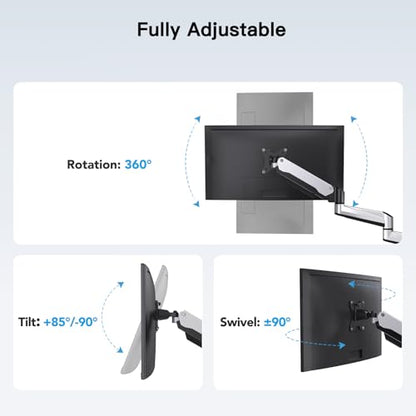 HUANUO Gaming Triple Monitor Stand, Full Motion Articulating Triple Monitor Mount Fit 17 to 32 inch Flat/Curved LCD Computer Screens with Clamp, Grommet Kit, Silver - color: Silver