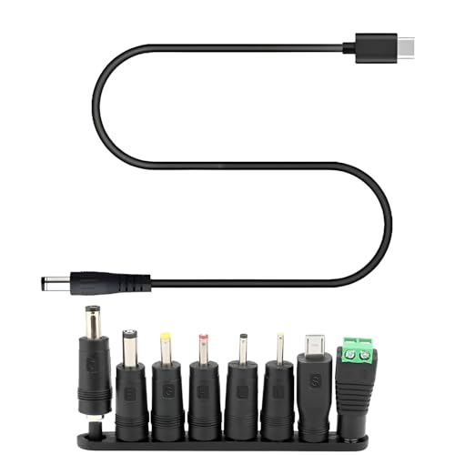 USB Type C 12V Universal DC Power Cable, USB C to DC Charging Cord with 8pcs Adapter Plugs for Webcam Router, Recorder, Bluetooth Speaker, Scanner, DVR, Hard Disk Box, USB-HUB etc.