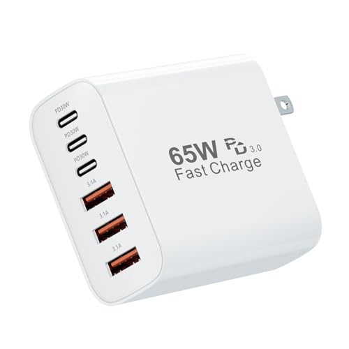 USB C Fast Wall Charger Block, 65W 6-Port USBC Wall Charger iPhone Charger Fast Charging PD Power Adapter+QC Wall Plug Multiport Type C Brick Chargers for iPhone 17 16 15 14 13Pro Max,Samsung - size: 1Pack