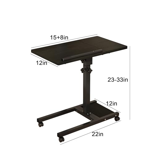 Laptop Desk Stand for Bed Portable Desk Overbed Bedside Mobile Laptop Table Rolling Foldable Table Adjustable Height with Locked Wheels & Mouse Pad for Office Sofa (Dekuwood Black) - color: Dekuwood Black