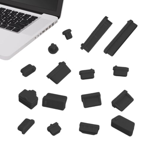 USB C Plug Cover Flexible Soft Silicone Protector 16pcs | Pc Interface Stopper for Computer PC - color: Black