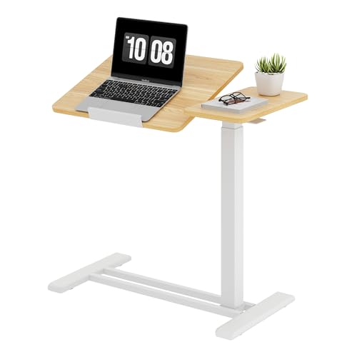 SANODESK 28''Overbed Table Gas Spring Lifting with Wheels&Tilting Desktop | Rolling Mobile Laptop Desk End Table,Portable Computer Workstation for Home Office,Sofa,Bedside,27.6" W x 15.7" D,Maple - color: Maple, size: 28 inch