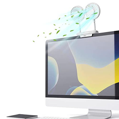 Monitor Fan with 2 Rotatable Heads, 3 Speeds, Sturdy Clamp, USB Powered Cooling Fan for Office Desk & Laptop. - color: White