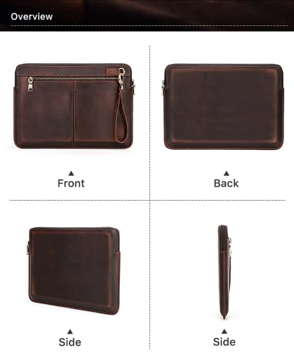 Top Grain Leather 14.2" Laptop Case Bag, Zip Pockets Design, Compatible with MacBook Air 13" M2 A2681 M1 A2337 A2179 A1932/Pro 13" M2 M1 A2338 A2251 A2289 A2159 A1989 A1706, Coffee 14.2 Inch - color: 【Bag】Horizontal Zip & 2 Pockets - Coffee, size: 14.2" -