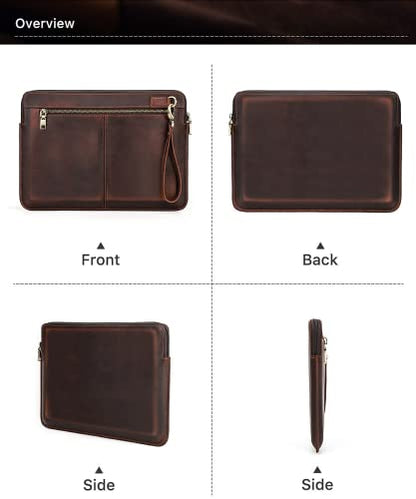 Top Grain Leather 14.2" Laptop Case Bag, Zip Pockets Design, Compatible with MacBook Air 13" M2 A2681 M1 A2337 A2179 A1932/Pro 13" M2 M1 A2338 A2251 A2289 A2159 A1989 A1706, Coffee 14.2 Inch - color: 【Bag】Horizontal Zip & 2 Pockets - Coffee, size: 14.2" -