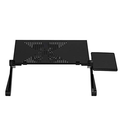 Adjustable Laptop Desk for Bed, Ergonomic Aluminum Lap Desk with Built-in Cooling Fan & Detachable Mouse Pad, 360-Degree Rotating Folding Table Stand for Sofa, Couch, Floor, Black