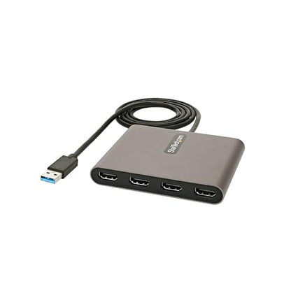 StarTech USB-A 3.0 to Quad HDMI Adapter, 1080p60, Windows, TAA (USB32HD4) | Quad HDMI 1080p 60Hz, Four monitors, Mirrored/Extended Mode, Bus powered, Windows Driver Required, X86/X64/ARM only - style: USB-A