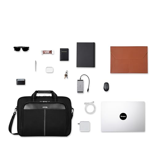 Targus 15-16 Inch Slim Lightweight Laptop Briefcase, Black - Messenger and Shoulder Bag with Padded Compartment and Trolley Strap for 16" Laptops (TCT027US) - color: Black, size: 16 inch