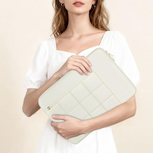 Laptop Case 13.3 inch,13-13.3 inch Puffy Laptop Sleeve Compatible with MacBook Neo/Air 13 13.6/Pro 13/Pro 14,HP Dell ASUS Acer Lenovo,Twelve Square Quilted Computer Bag with 2 Pockets,Sand - color: Sand, size: 13.3 inch