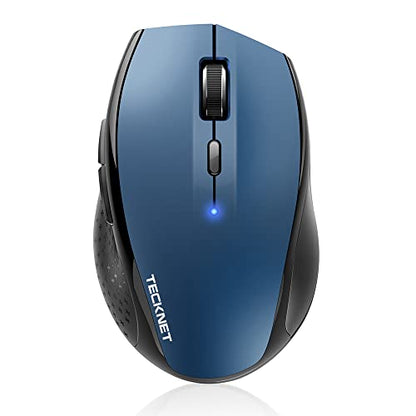 TECKNET Bluetooth Mouse, Wireless Silent 6 Buttons 2-Yr Battery, Blue | BT 5.0/3.0, 6-Level DPI to 4800, Wide OS Compatible, Ergonomic for M/L Hands, Extended Battery - color: Blue