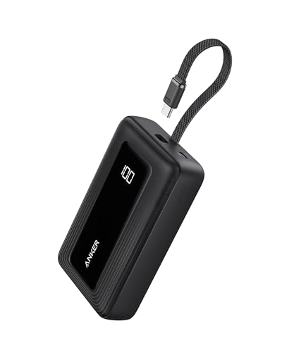 Anker Zolo Power Bank, 20,000mAh 45W Portable Charger with Built-in USB-C - color: Black, size: Built-in C cable*1