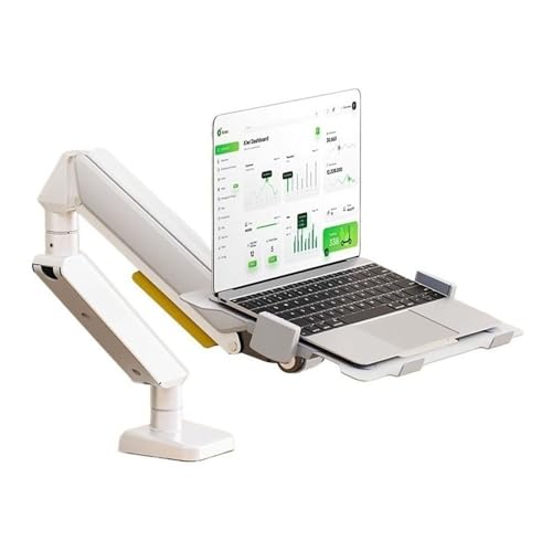 Monitor Desk Laptop Mount with Adjustable Tray for 10-17”Notebook,Full Motion Gas Spring Mount Arm for 17-32”Monitor,C-Clamp and Grommet Base Monitor Stand,White - color: White
