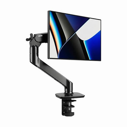 Single Monitor Arm, White Gas Spring Desk Mount for 17"-34" Screens, Holds Up to 26.5 lbs, VESA 75x75/100x100, C-Clamp & Grommet Base (Black)
