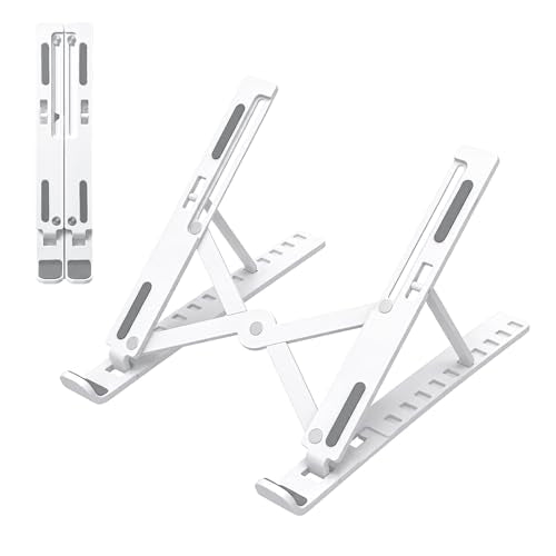Marte Vanci Laptop Stand for Desk, Portable Computer Riser with 10 Adjustable Levels, Foldable Notebook Holder Ergonomic Ventilated Cooling ABS Computer Stand for Laptops Tablets White - color: White
