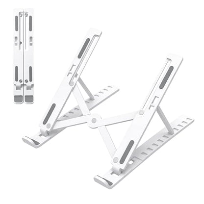 Marte Vanci Laptop Stand for Desk, Portable Computer Riser with 10 Adjustable Levels, Foldable Notebook Holder Ergonomic Ventilated Cooling ABS Computer Stand for Laptops Tablets White - color: White