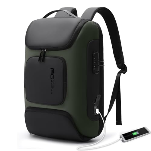 BANGE Business Backpack with USB Charging Port, Anti Theft Laptop Backpacks Fit for 15.6 INCH,Men Travel Backpack with Water Bottle Holder for Men and Women - color: Green