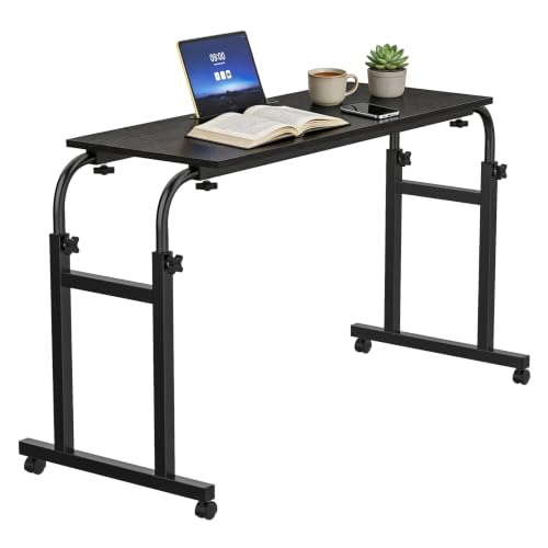 Overbed Table with Wheels, Adjustable Height and Length Bed Desk, Mobile Laptop for Bed, Recliner and Sofa, Rolling Hospital Tray Table for Adults and Seniors Black 40x80cm - color: Black 40x80cm