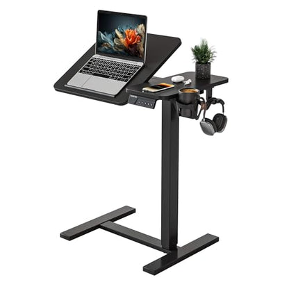 YIHAYO Electric Adjustable Overbed Bedside Table with Wheels, 24 x 16 Inches Mobile Standing Desk, Laptop Desk, Movable Overbed Tables Hospital Home Use, Black - color: Black Frame/Black Top, size: 24*16 Inch