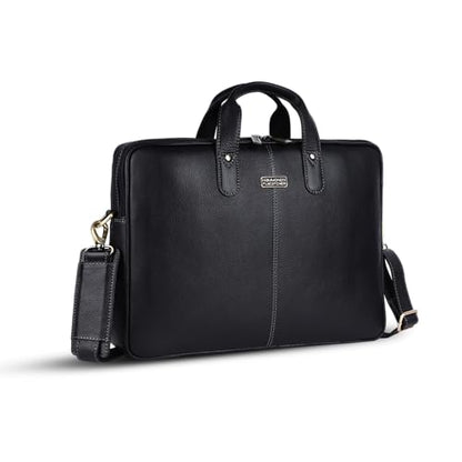 HAMMONDS FLYCATCHER Genuine Leather Laptop Bag for Men, Padded 15.6" Laptop Sleeve, Leather Messenger Bag for Men Briefcases - color: Classic Black