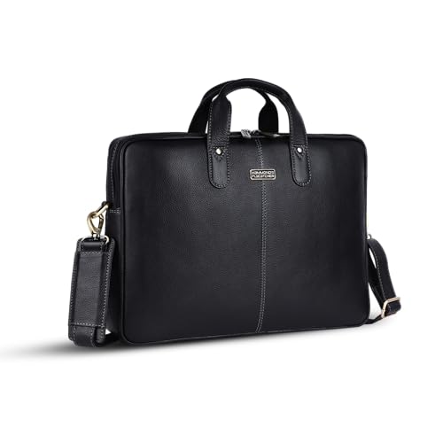 HAMMONDS FLYCATCHER Genuine Leather Laptop Bag for Men, Padded 15.6" Laptop Sleeve, Leather Messenger Bag for Men Briefcases - color: Classic Black