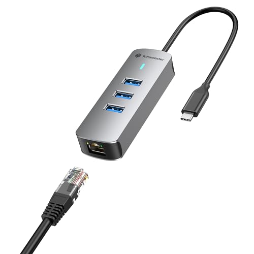 Yottamaster 4-in-1 USB-C to Ethernet Adapter with 2.5Gbps Gigabit Ethernet – 3X USB-A 3.0 Ports, Aluminum LAN Converter, Plug and Play for MacBook Pro/Air, XPS, Windows, Mac OS, Linux, NAS - color: USB-C 2500Mbps