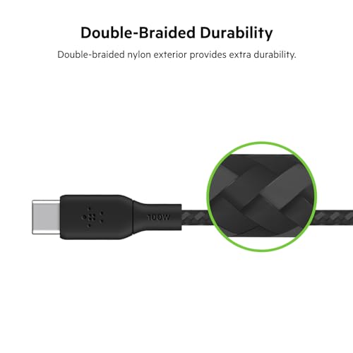 Belkin USB C to USB C 100W Braided Cable 9.9ft Fast iPhone Charger Cord | 100W USB-C Power Delivery, iPhone 17/16, Samsung Galaxy S25, Pixel 10, AirPods, iPad Pro, MacBook, Nintendo Switch 2, travel