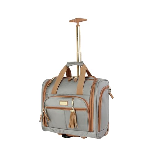 Steve Madden Designer 15 Inch Carry on Suitcase- Small Weekender Overnight Business Travel Luggage- Lightweight 2- Rolling Spinner Wheels Under Seat Bag for Women (Harlo Gray) - color: Harlo Gray