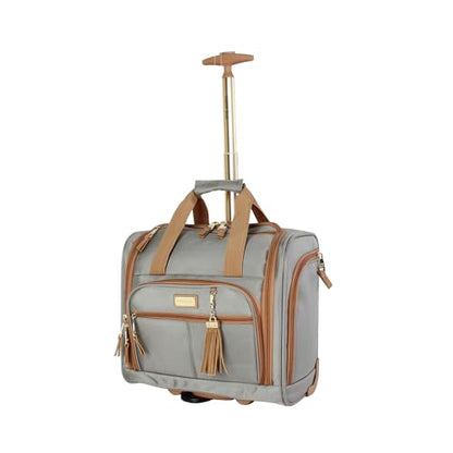 Steve Madden Designer 15 Inch Carry on Suitcase- Small Weekender Overnight Business Travel Luggage- Lightweight 2- Rolling Spinner Wheels Under Seat Bag for Women (Harlo Gray) - color: Harlo Gray