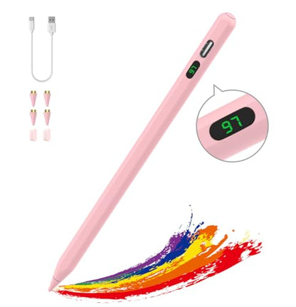 MoKo Stylus Pens for Touch Screens, Fast Charge Stylus Pen for Apple iPad/iPhone/Samsung/Lenovo/iOS/Android Tablets&Smart Phone Universal Stylus Capacitive Screen Pencil with Power Display, Pink - color: Pink
