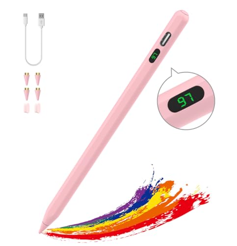 MoKo Stylus Pens for Touch Screens, Fast Charge Stylus Pen for Apple iPad/iPhone/Samsung/Lenovo/iOS/Android Tablets&Smart Phone Universal Stylus Capacitive Screen Pencil with Power Display, Pink - color: Pink