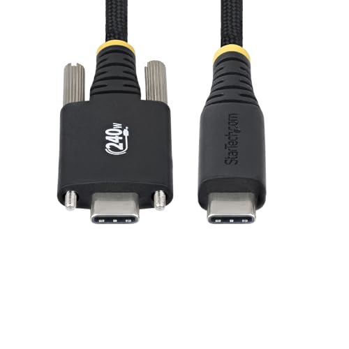 StarTech 6ft/2m USB-C to USB-C Screw Locking Cable (S2CEPR2M-USBSL-CABLE) | USB-IF Certified, 240W 5A PD 3.1 EPR, Side screw locking, USB 2.0 480Mbps, Ultra-Flexible, 2.0 Laptop, M2 screw lock, Black - size: 6 ft