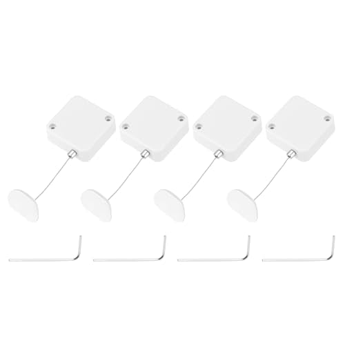 MECCANIXITY 3.3 ft Retractable Cable Lock with Adhesive Arc Patch Remote Control Security Lock with Adjustable Cord Tether Anti Theft for Laptop, TV, 600g, White, 4 Pack - color: White, size: 3.3ft