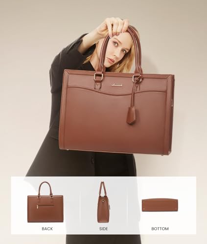 LOVEVOOK Laptop Tote Bag for Women, Leather Office Work Bag Briefcase fit for 15.6 inch Laptop, Large Teacher Computer Bag Handbag,2pcs Set Leather/Brown | PU Leather Business Briefcase Teacher Travel College Bag Handbag fit for 15.6 inch Laptop, Office P
