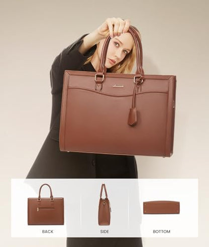 LOVEVOOK Laptop Tote Bag for Women, Leather Office Work Bag Briefcase fit for 15.6 inch Laptop, Large Teacher Computer Bag Handbag,2pcs Set Leather/Brown | PU Leather Business Briefcase Teacher Travel College Bag Handbag fit for 15.6 inch Laptop, Office P