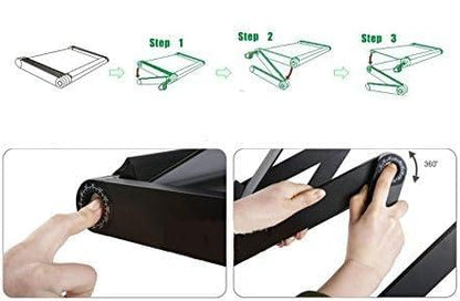 Adjustable Lap Desk Laptop Computer Portable Multifunctional Ergonomic Vented Table Stand Tray Mount Holder(420 * 260mm with Mouse Pad, Black) - color: Black, size: 420*260mm with Mouse Pad