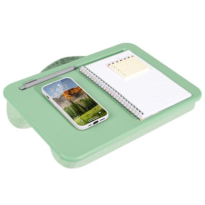 LAPGEAR Compact Lap Desk – Sage Green, Fits 14" Laptops | Microbead Cushion, Built-In Pencil Slot, Carry Handle, Fits Standard Letter-Size Paper (8.5" × 11") - color: Sage Green, size: 14″ Laptop (Compact)