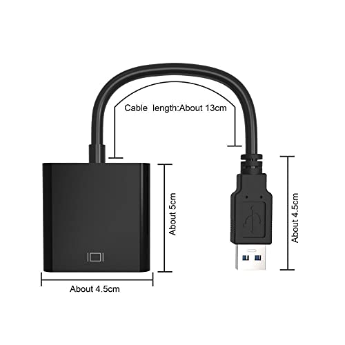 USB 3.0 to VGA Adapter, USB 3.0/2.0 to VGA 1080P Adapter (Male to Female), Multi Monitor External Video Graphic Card Cable Converter for Windows 10/8.1/8/7/XP Built-in-Drivers