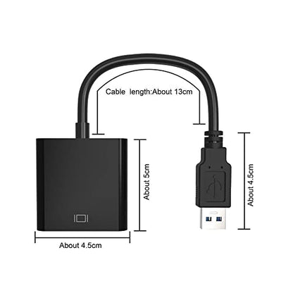USB 3.0 to VGA Adapter, USB 3.0/2.0 to VGA 1080P Adapter (Male to Female), Multi Monitor External Video Graphic Card Cable Converter for Windows 10/8.1/8/7/XP Built-in-Drivers