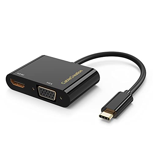 CableCreation USB C to HDMI VGA Adapter for Dual Monitor Adapter | 4k@30HZ, Plug and Play, Compatible with iPhone 17 Plus/17 Pro Max,Galaxy S22 Ultra, MacBook Pro 2020, iPad Pro 2020 - color: Black
